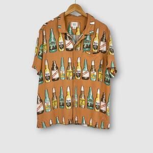 BDG Urban Outfitters Beer Bottle Novelty Print Button Down Shirt Size Large